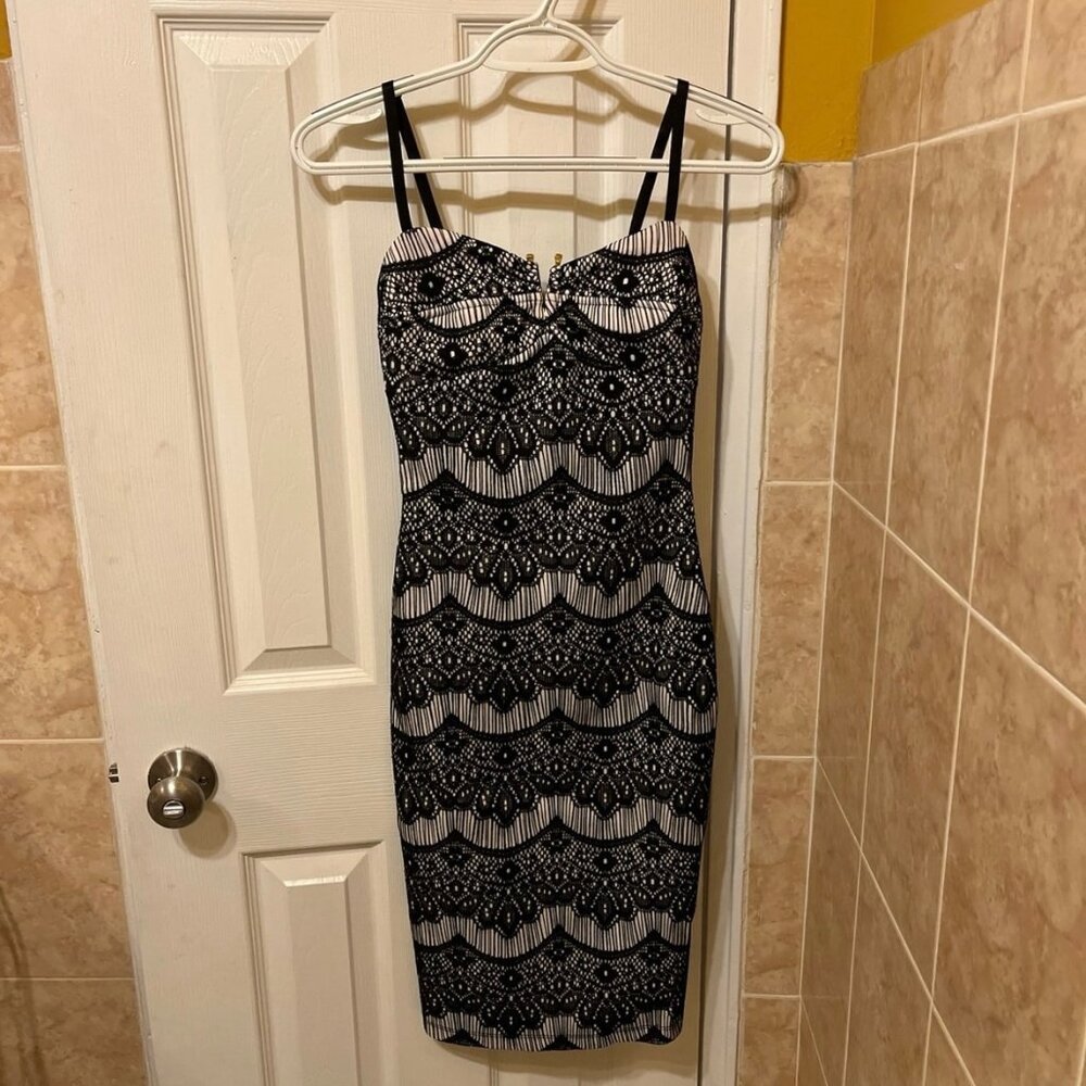 Guess Los Angeles black and white lace dress